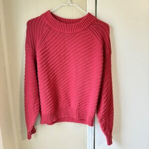 Womens Bobbin Red Cable Knit Pullover Crewneck Sweater Small Thick Chunky Cozy